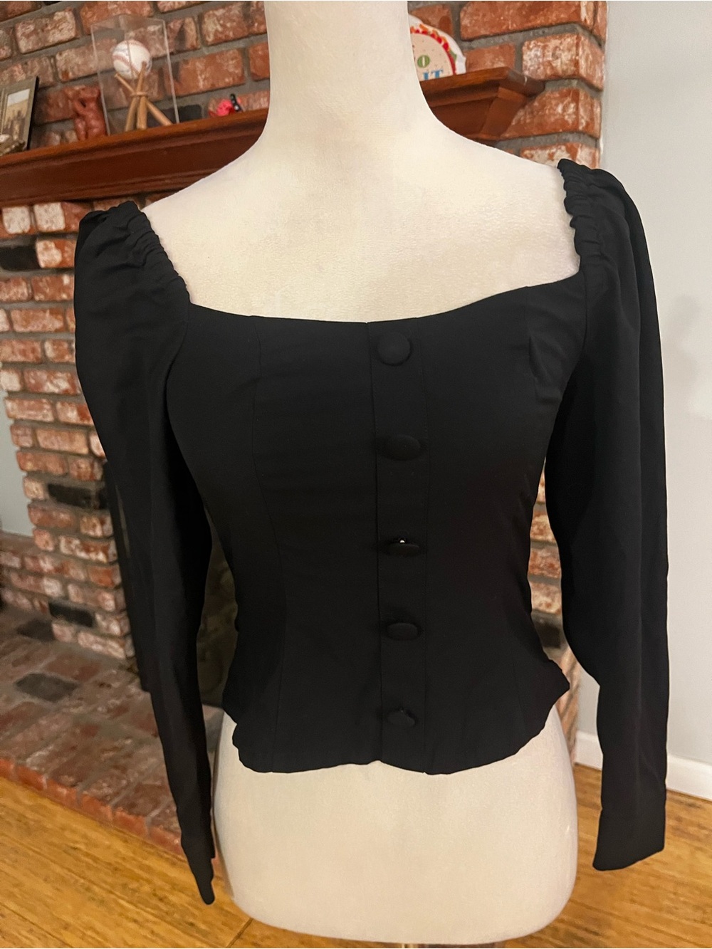 & Other Stories Black Square-Neck Button Front Blouse - Picture 3 of 4